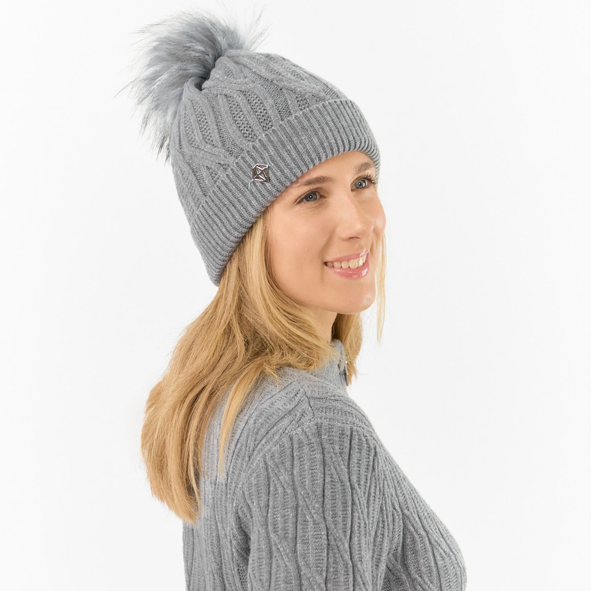 Pure Golf Suzie Margot Knit Waterproof Ladies Bobble Hat Charcoal Grey